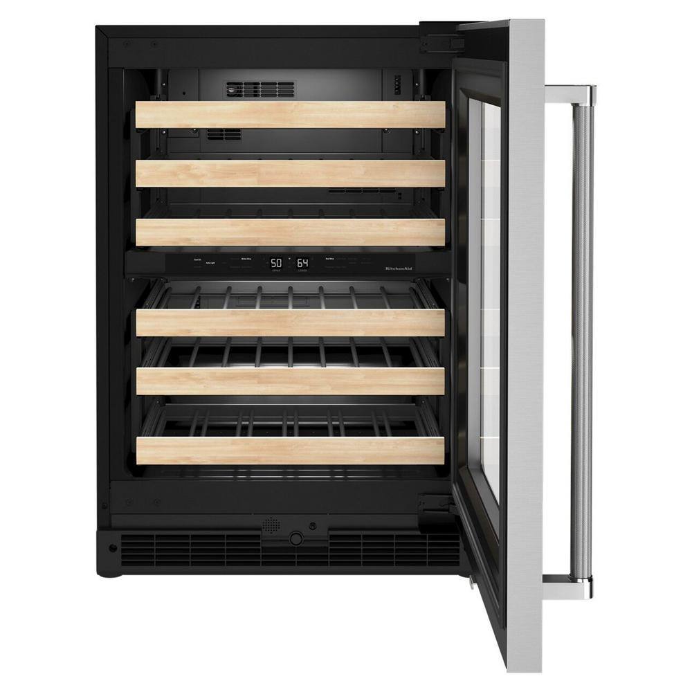 KitchenAid 24 in. Dual Zone 46- Bottle Built-In Undercounter Wine Cooler in Black Cabinet with Stainless Door KUWR214KSB