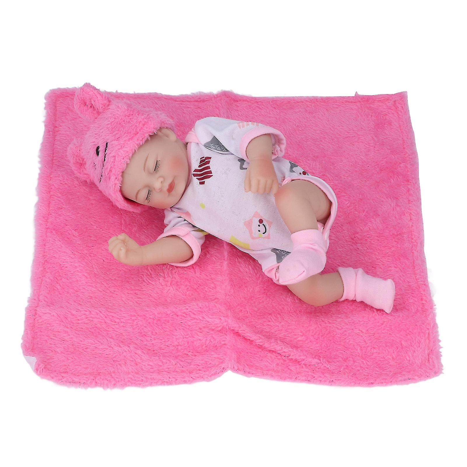 10in Newborn Baby Doll Set Washable Emulational Soft Silicone Sleeping Baby Doll with Clothes BlanketPink Girl