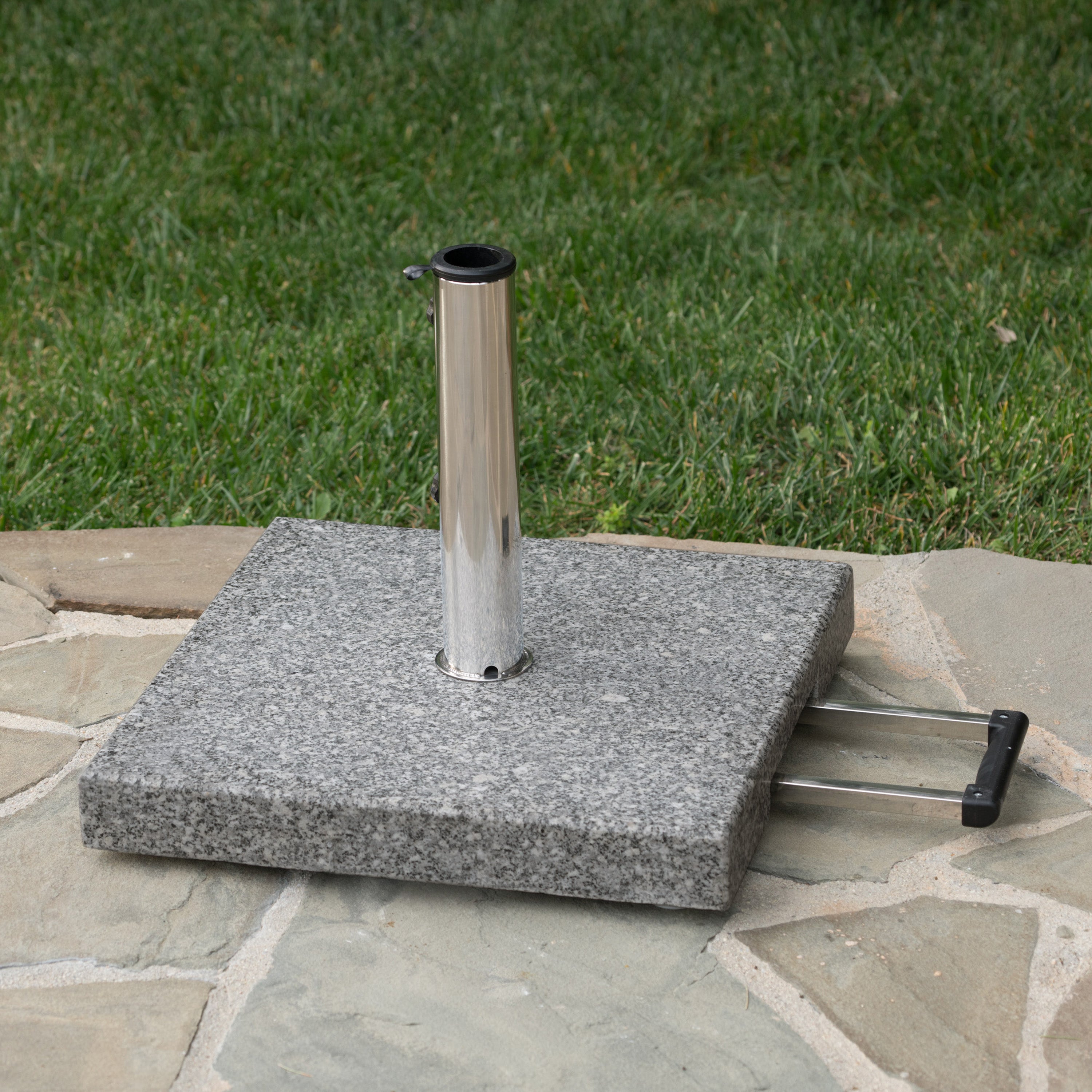 Martino Outdoor Natural Grey Granite and Stainless Steel Umbrella Base