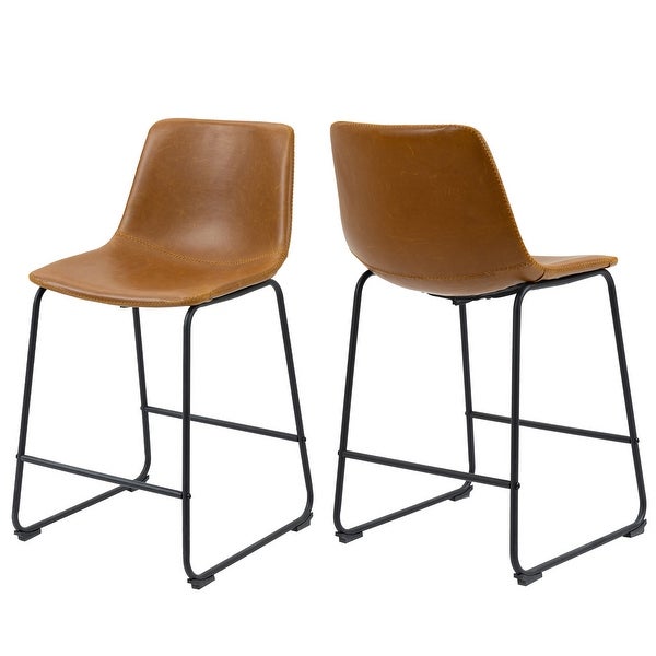 Set of 2 Counter Height Faux Leather Stools