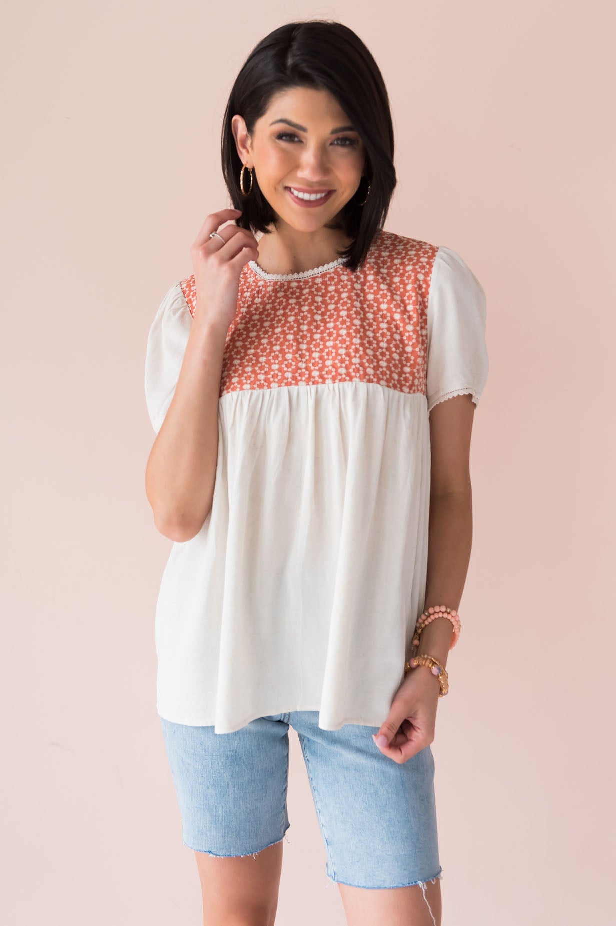 Hopeful Day Modest Embroidered Blouse