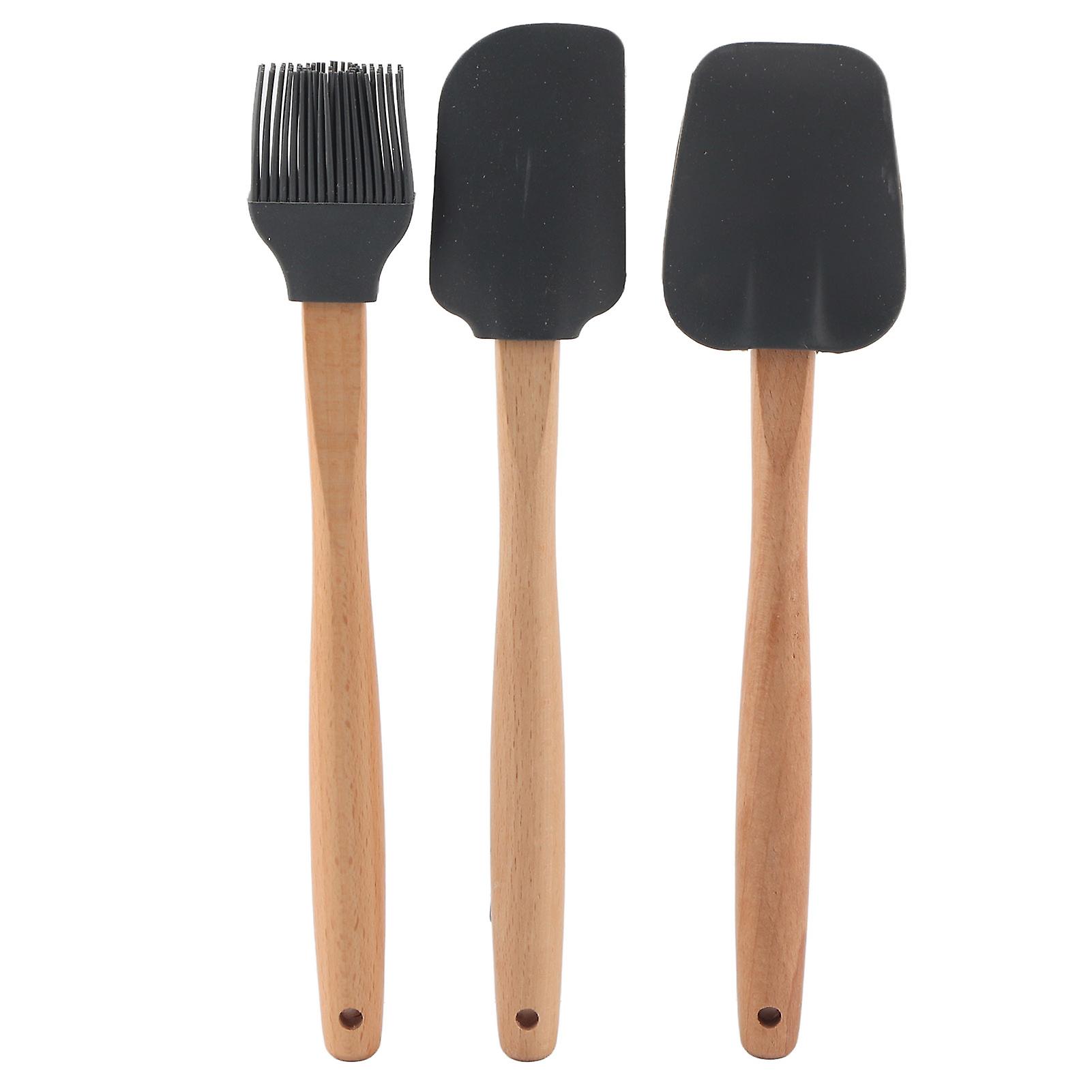 3pcs/set Wooden Handle Spatula Oil Brush Scraper For Nostick Cookware Roasters Kitchen Utensil