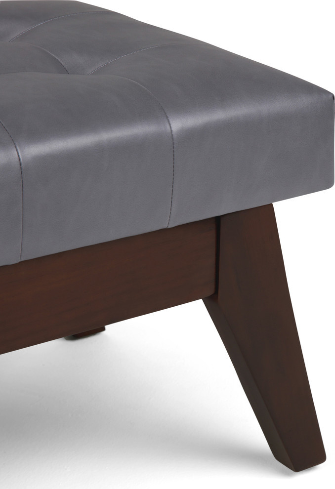 Draper Mid Century Tufted Ottoman Bench  Black Faux Leather   Midcentury   Upholstered Benches   by Simpli Home Ltd.  Houzz