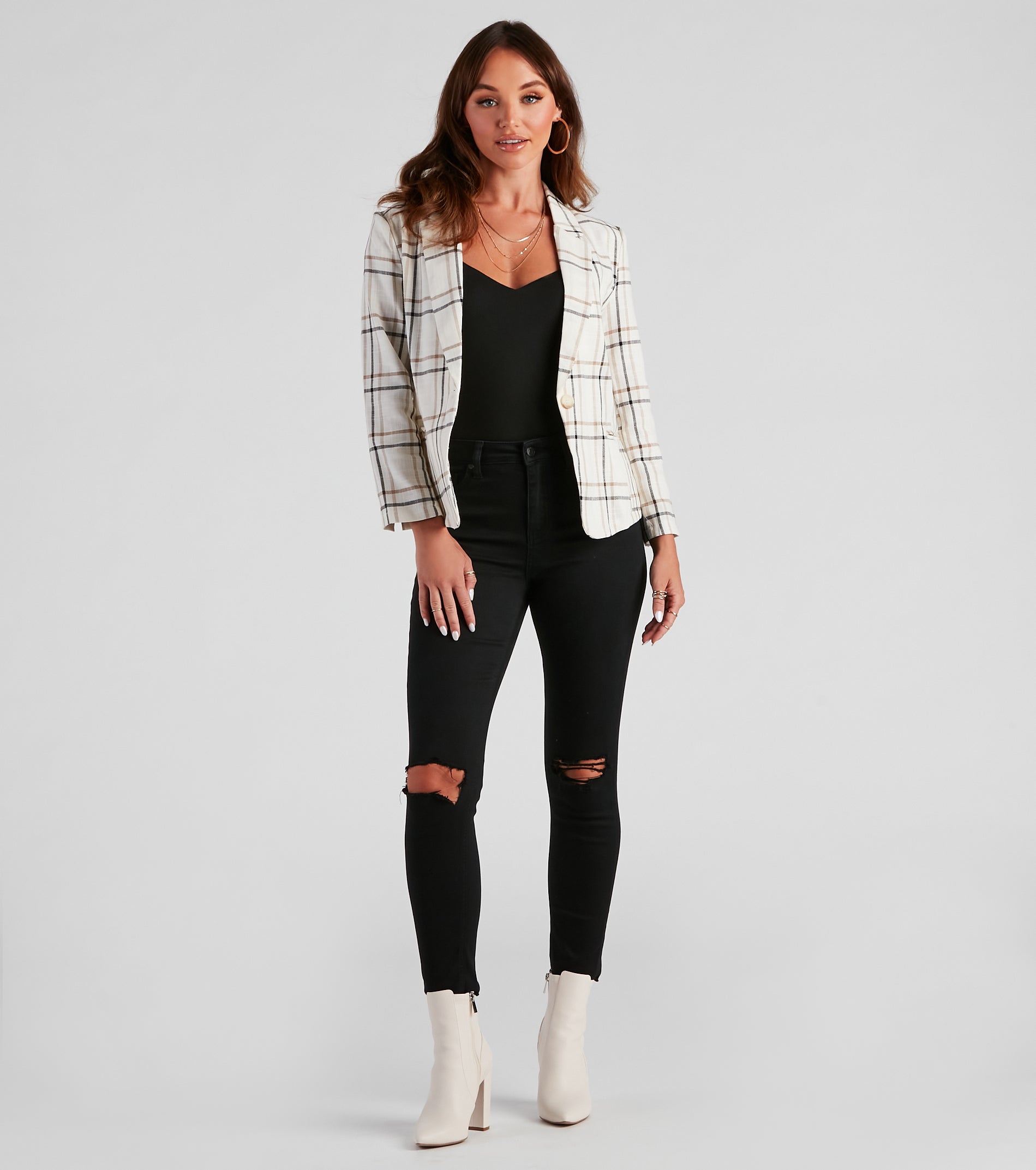 Plaid Haven Casual Woven Blazer