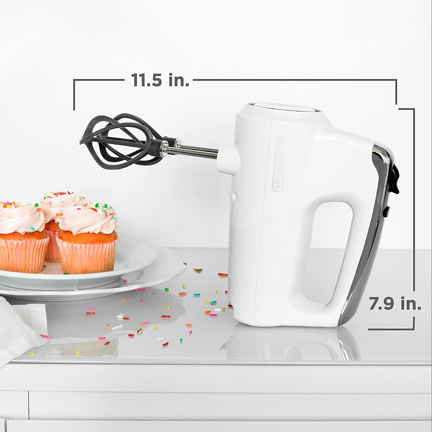 BLACK+DECKER Helix 60-in Cord 5-Speed White Hand Mixer， White