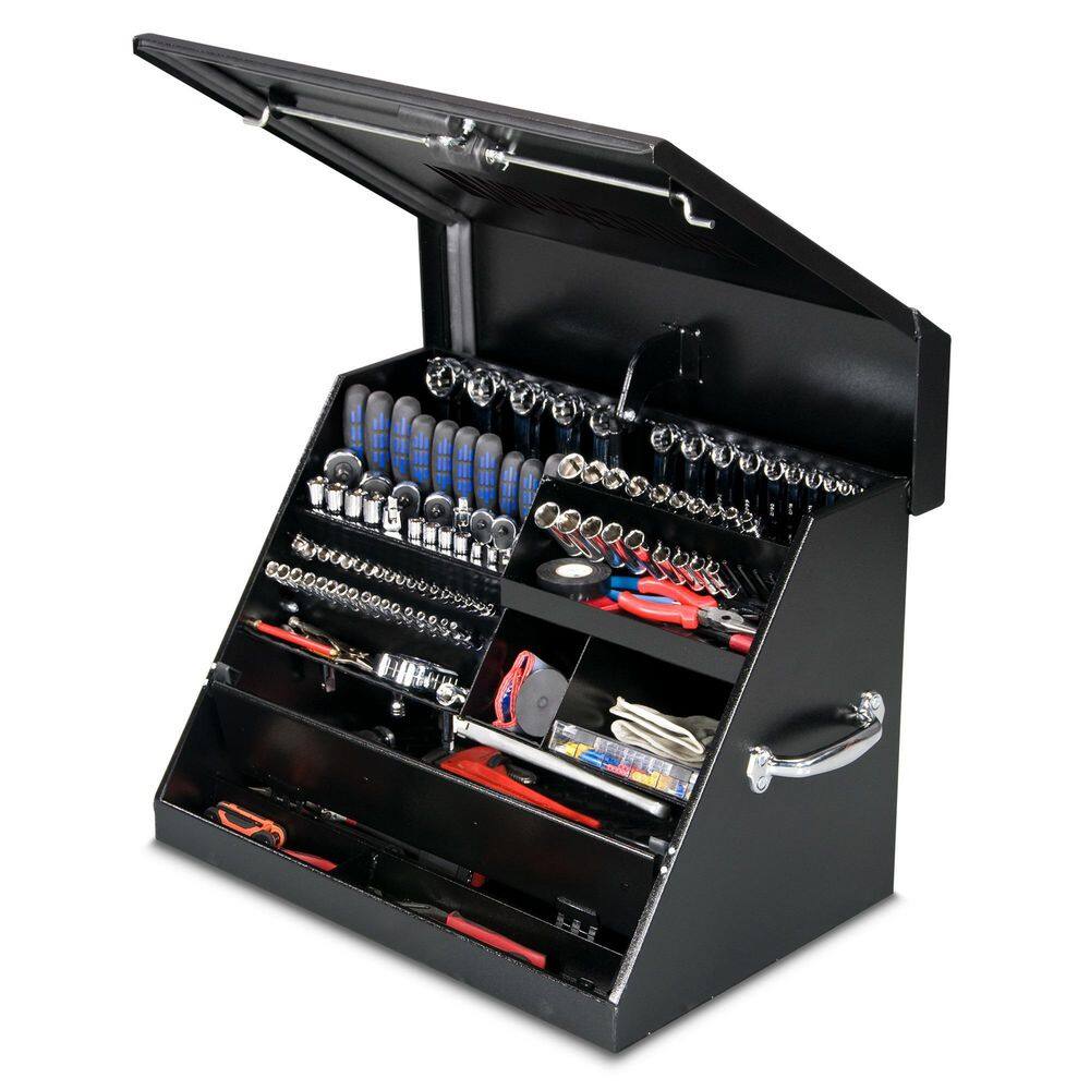 Montezuma 27 in. W x 18 in. D Portable Triangle Top Tool Chest for Sockets Wrenches and Screwdrivers in Black Powder Coat SE250B