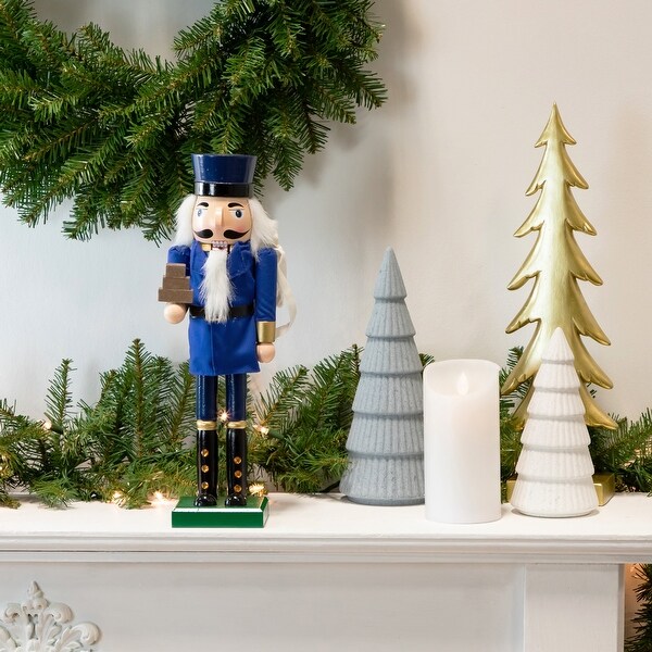 14 Blue and Gold Wooden Mail Carrier Christmas Nutcracker