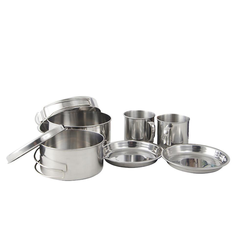 8pcs Outdoor Pan Set Stainless Steel Stacking Pots Hiking Pot Camping Cookware Non-stick Picnic Cooking Bowl Pot Kit