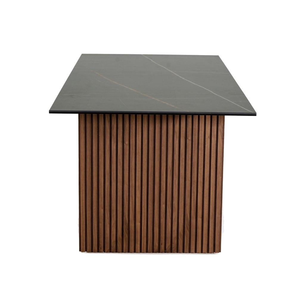 Ceramic Top Dining Table with Double Pedestal Base  Brown and Black