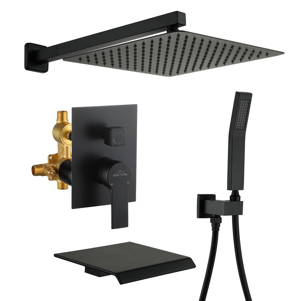 Boyel Living Wall Mount Single-Handle 1-Spray Tub and Shower Faucet in Matte Black - 12 Inch (Valve Included) SMD-88018B-12