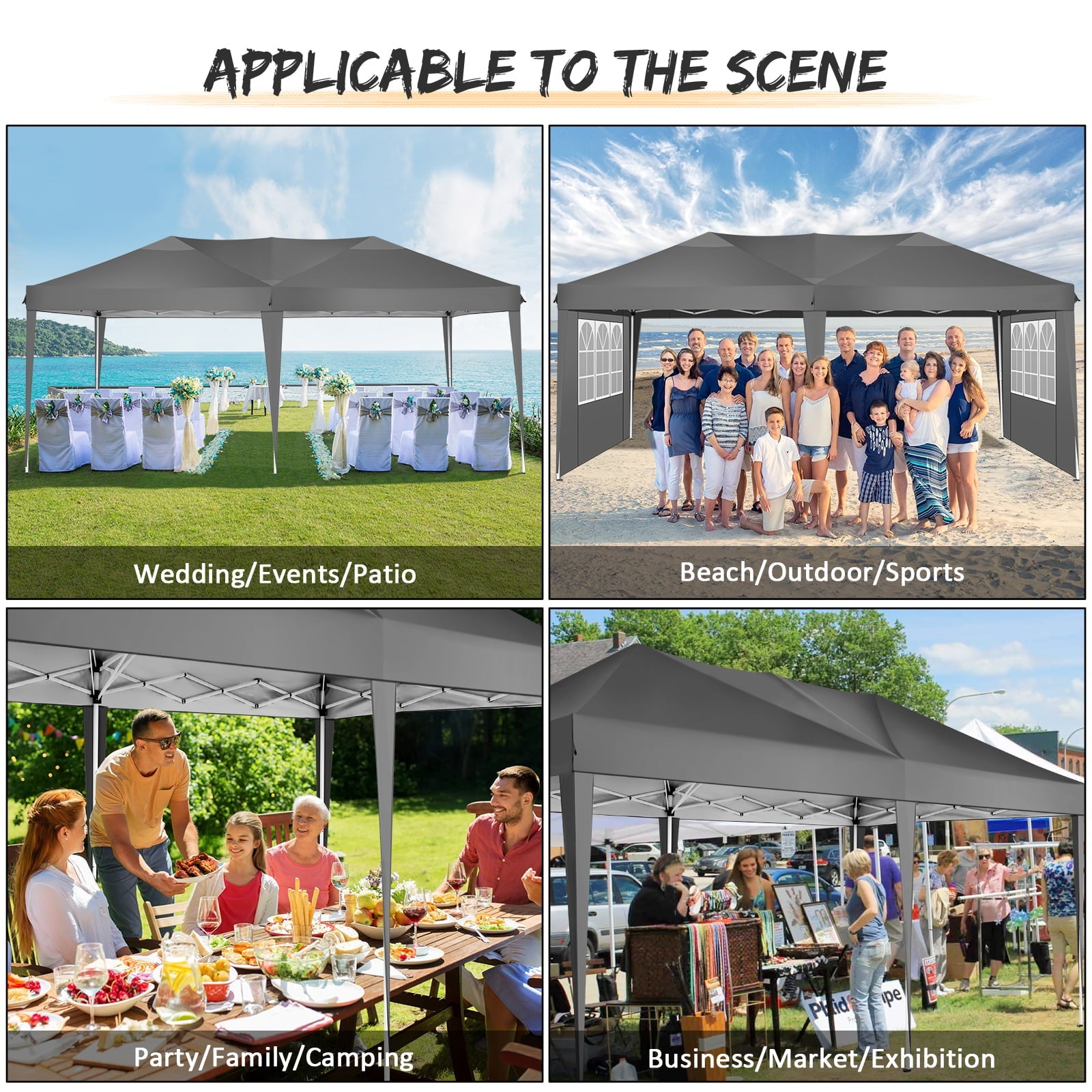 10' x 20' Outdoor Canopy Tent EZ Pop Up Backyard Canopy Portable Party Commercial Instant Canopy Shelter Tent Gazebo with 6 Removable Sidewalls & Carrying Bag for Wedding Picnics Camping, Gray