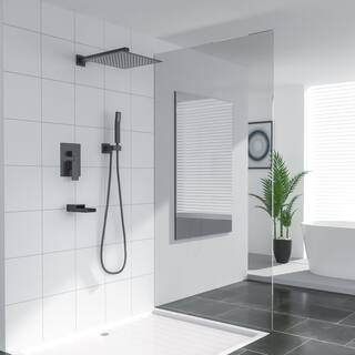 LORDEAR Single Handle 3-Spray High Pressure Tub and Shower Faucet with 10 in. Shower Head in Black Valve Included SLF16015-B-10