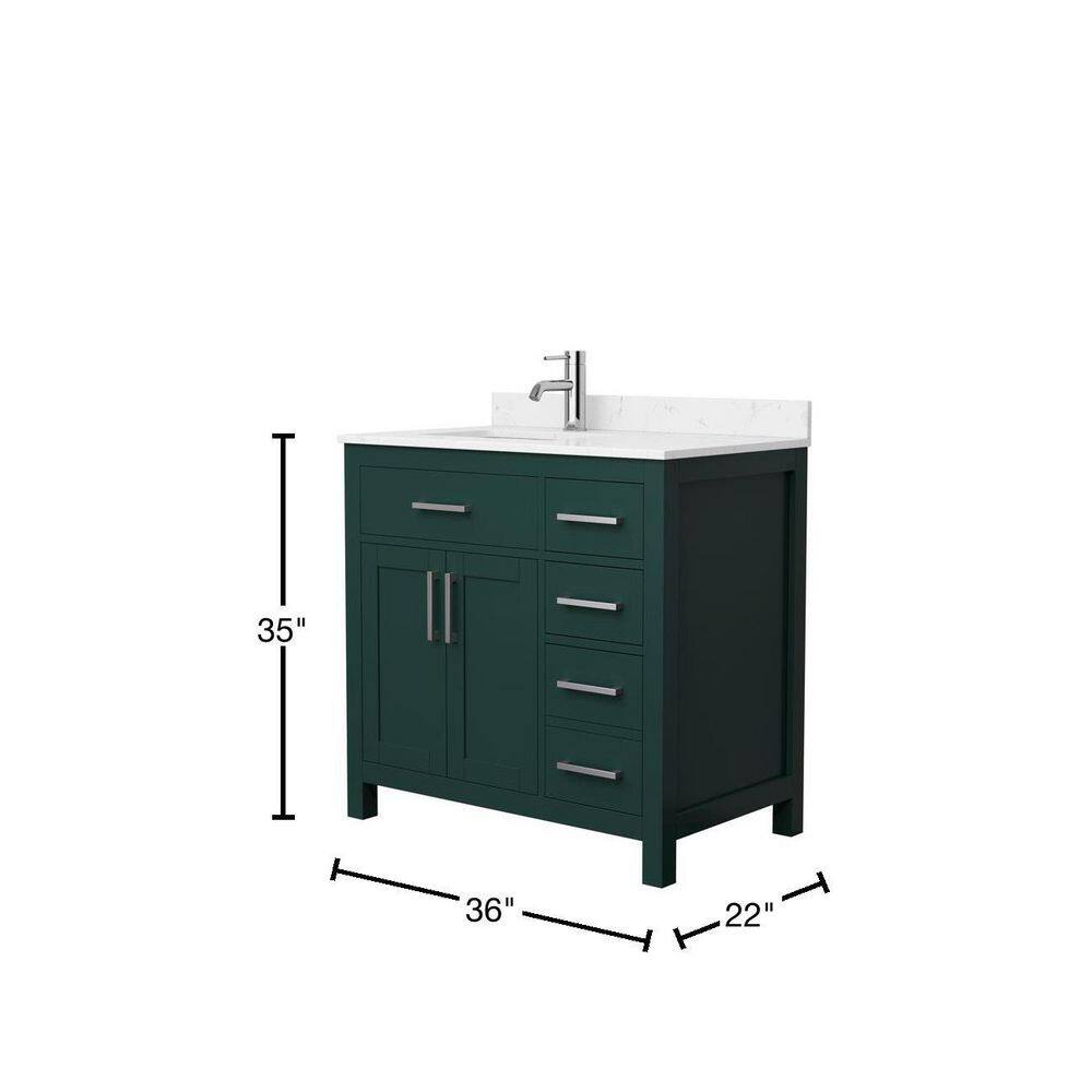 Wyndham Collection Beckett 36 in. W x 22 in. D x 35 in. H Single Sink Bathroom Vanity in Green with Carrara Cultured Marble Top WCG242436SGECCUNSMXX