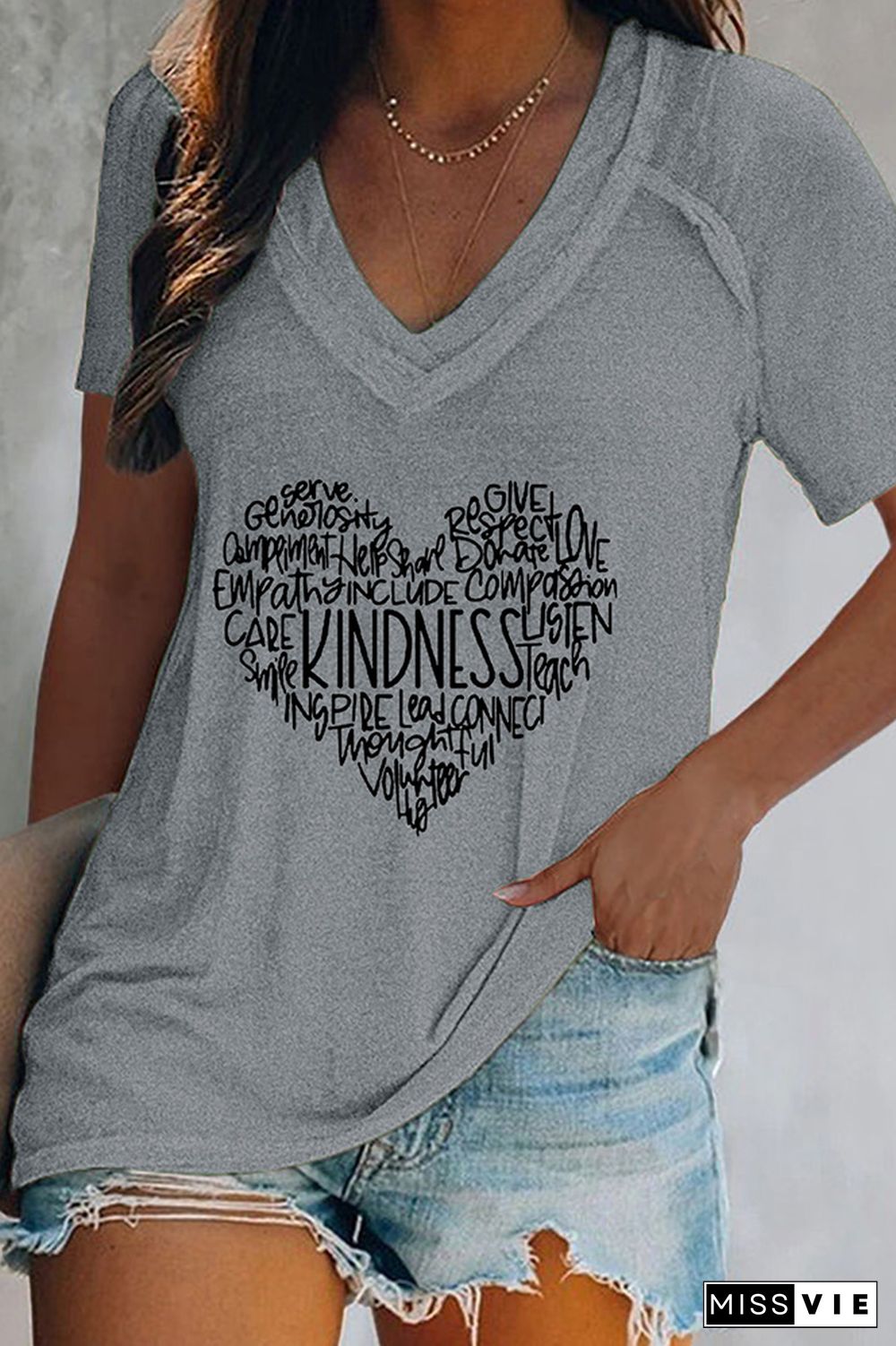 Kindness Heart V Neck Graphic Tee