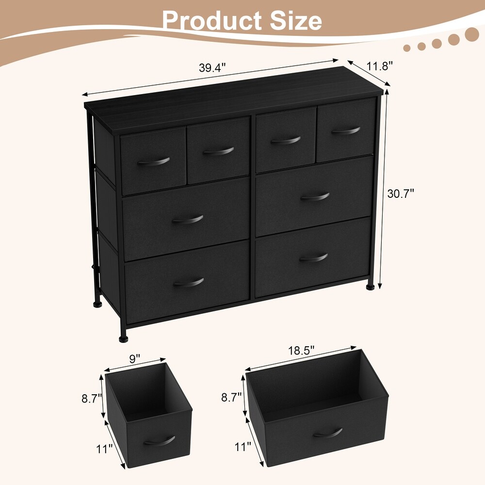 Furniwell 8 Drawer Fabric Dresser Chest of Drawer Cabinet  Black