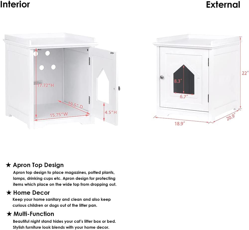 PAWLAND Decorative Cat House，Cat Home， Indoor Pet Crate - Litter Box Enclosure White