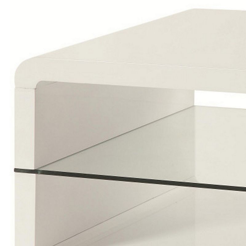 Modern Coffee Table With Rounded Corners and Clear Tempered Glass Shelf， White