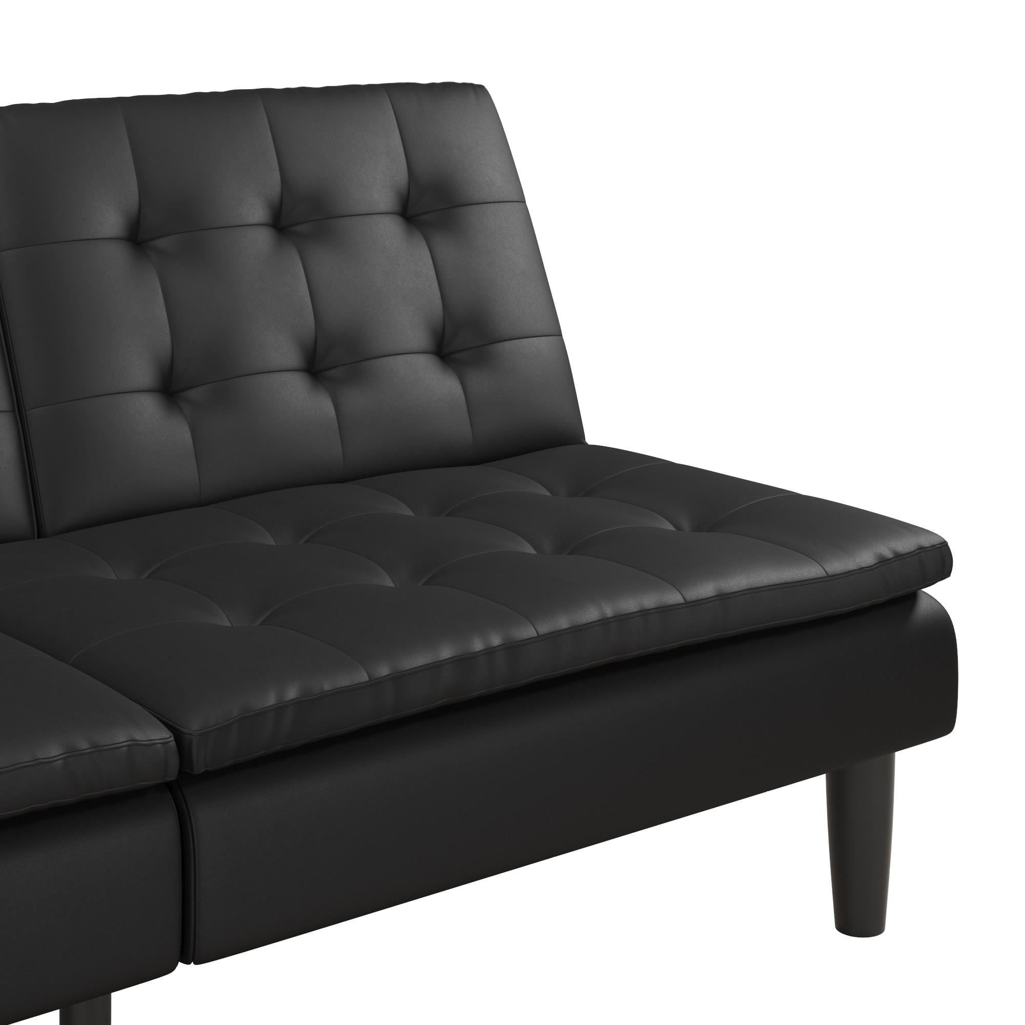 Mainstays Memory Foam PillowTop Futon with Cupholder, Black Faux Leather