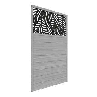 Barrette Outdoor Living 6 ft. x 4 ft. Driftwood Vinyl Fence with Sanibel Black Decorative Screen 73032565