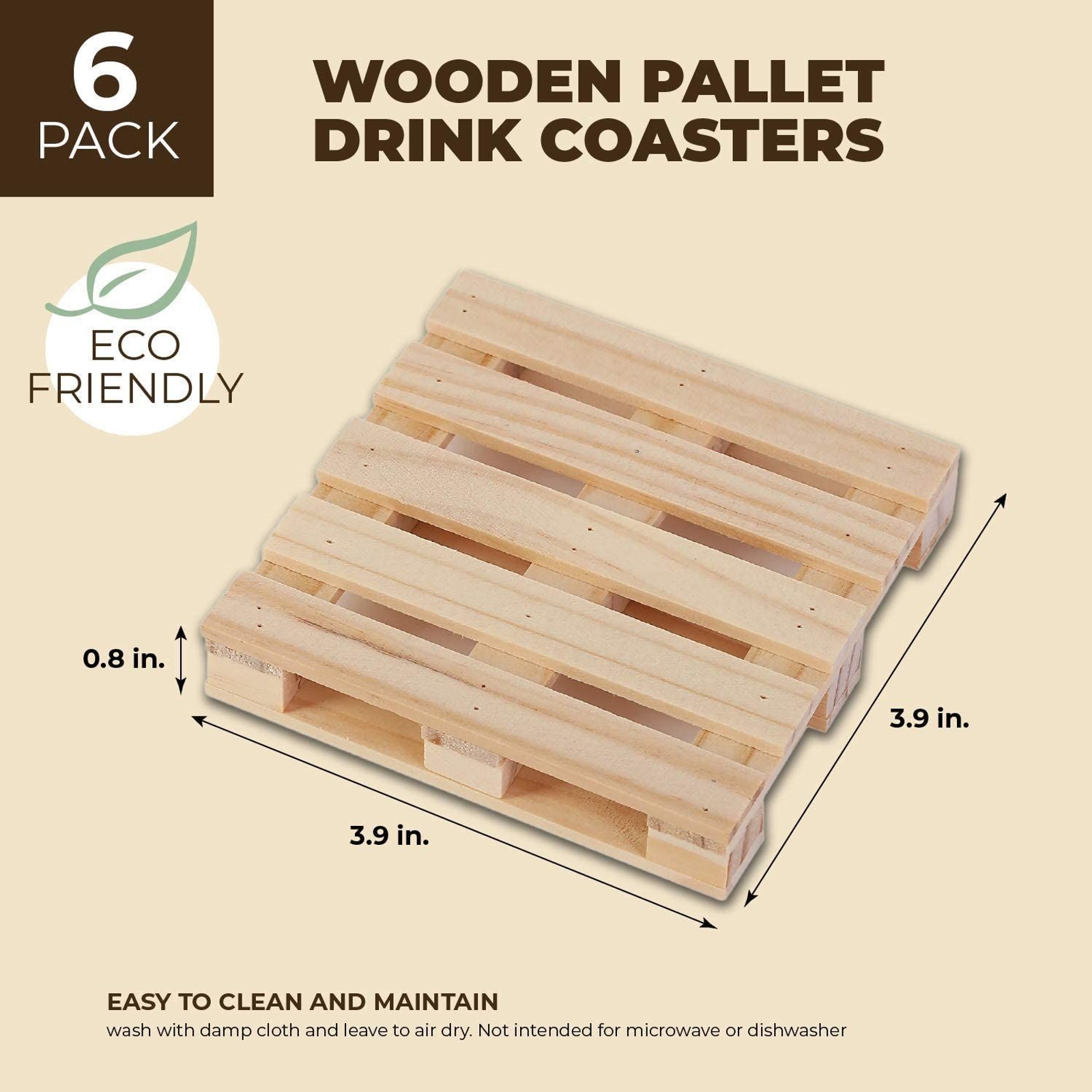 6 Pack Mini Wooden Pallet Coasters for Hot and Cold Drinks， Beverages