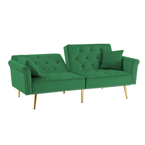 Velvet Tufted Sofa Couch with 2 Pillows and Nailhe...