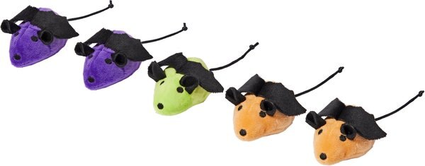 Frisco Halloween Bat Mice Plush Cat Toy with Catnip， 5 count