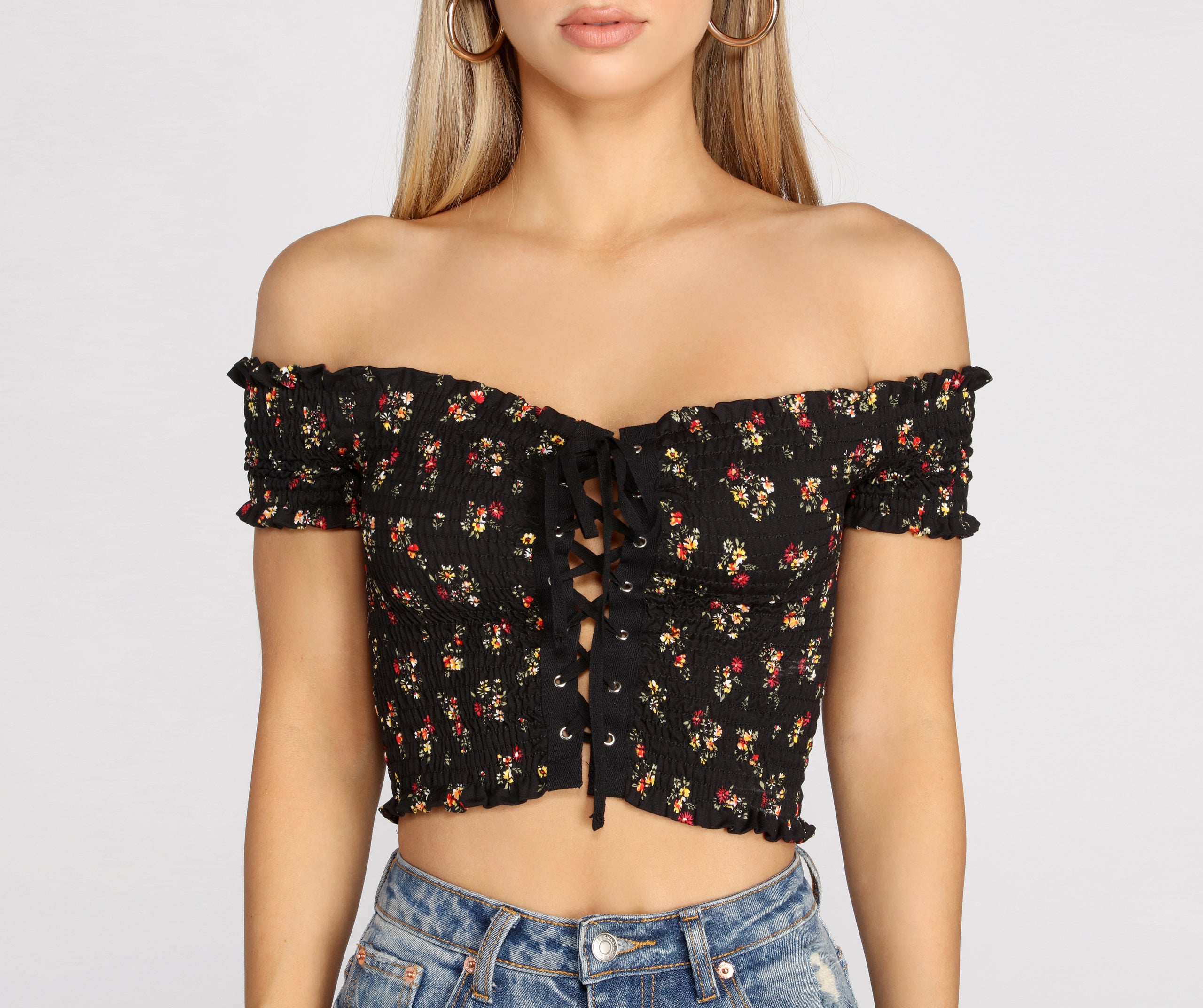 Flower Girl Lace Up Crop Top