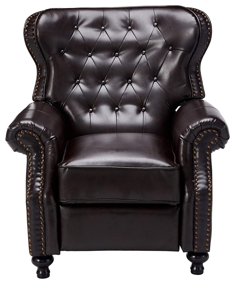 Classic Recliner Club Chair  Brown Leather Upholstery With Tufted Wingback   Modern   Theater Seating   by Decorn  Houzz