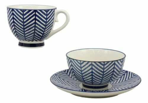 1 Blue Zig Zag Pattern Contemporary Designer Ceramic Dinnerware Bowl Mug Plate Set EBR02