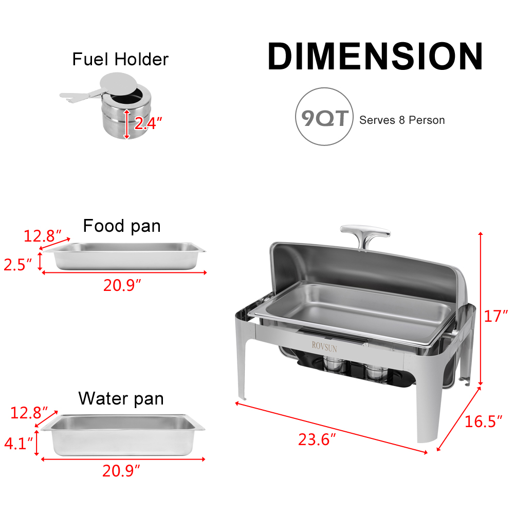 ROVSUN 2-Pack 9 Quart Roll Top Stainless Steel Silver Chafing Dish Buffet Set