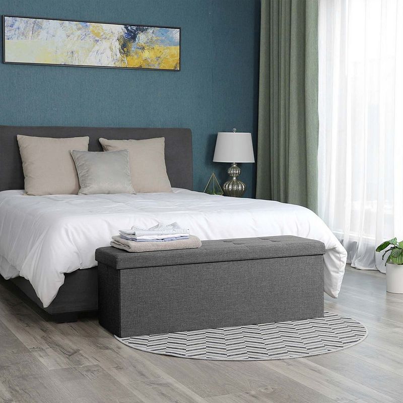 BreeBe Gray Folding Fabric Storage Ottoman Bench