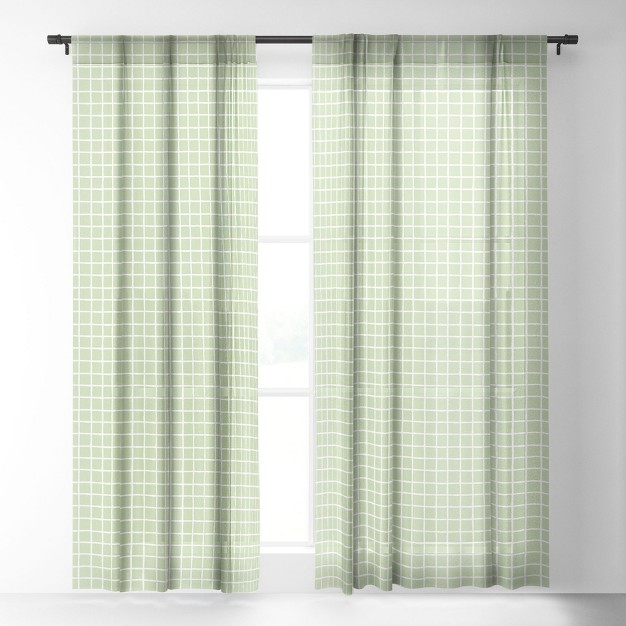 Avenie Grid Pattern Green Single Panel Sheer Window Curtain Society6