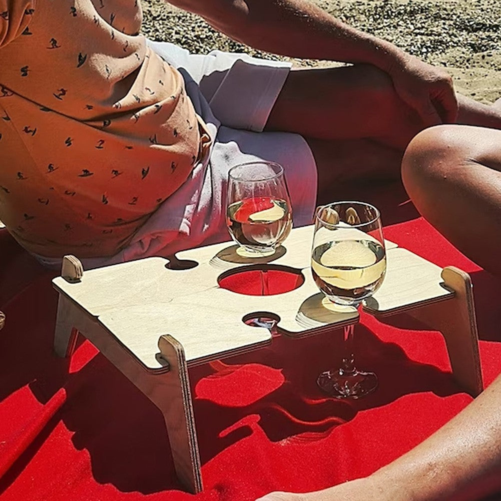 Portable Picnic Table Wooden Foldable Champagne Snack Cheese Tray Indoor/Outdoor