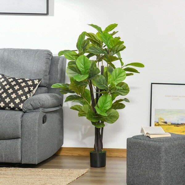 HOMCOM 4.5FT Artificial Fiddle Leaf Fig Tree Faux Decorative Plant in Nursery Pot for Indoor Outdoor Décor