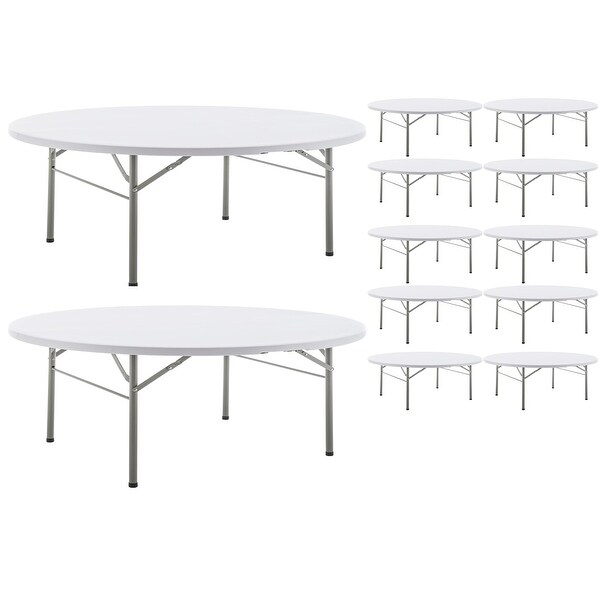 White 5 Ft 60inch Round Plastic Folding Table For Dining Wedding Party Events Kitchen Set of 10