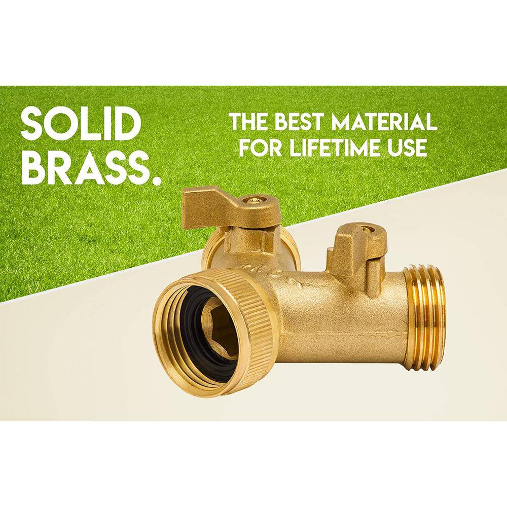 Heavy-Duty Brass Garden Hose Connector (2 Way) Hose Fitting with 2 Valves 8 Rubber Washers and Tape (4-Pack) B076VM93DP