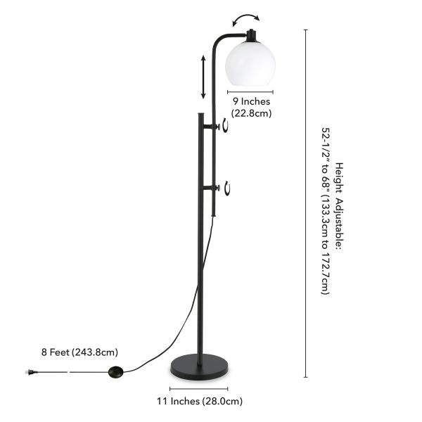 Antho Height-Adjustable Floor Lamp with Glass Shade in Blackened Bronze/White Milk