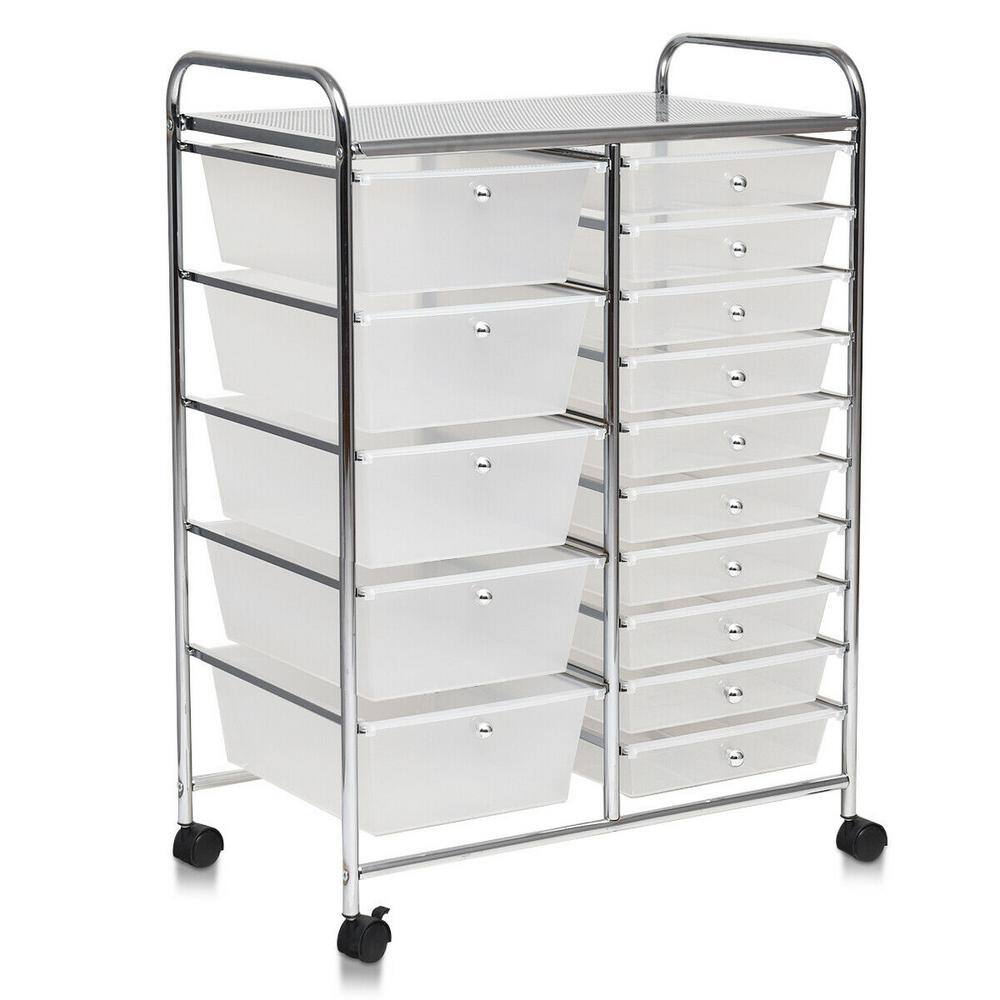 Costway 15 Drawer 4-Wheeled Rolling Storage Cart Tools Scrapbook Paper Office School Organizer in Clear HW53825CL