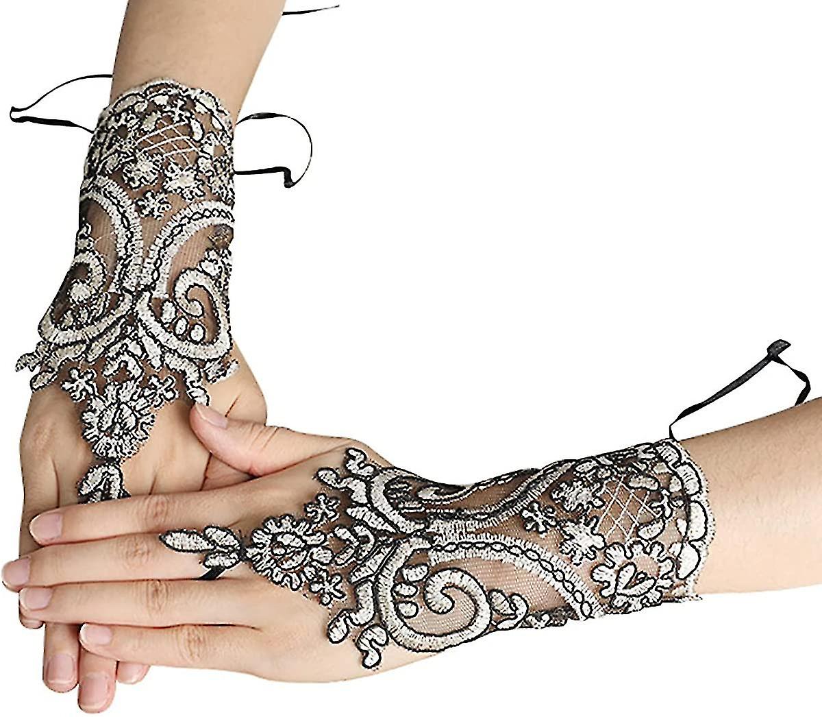 Women's Short Lace Embroidered Fingerless Gloves Sun Protection Fingerless Bridal Wrist