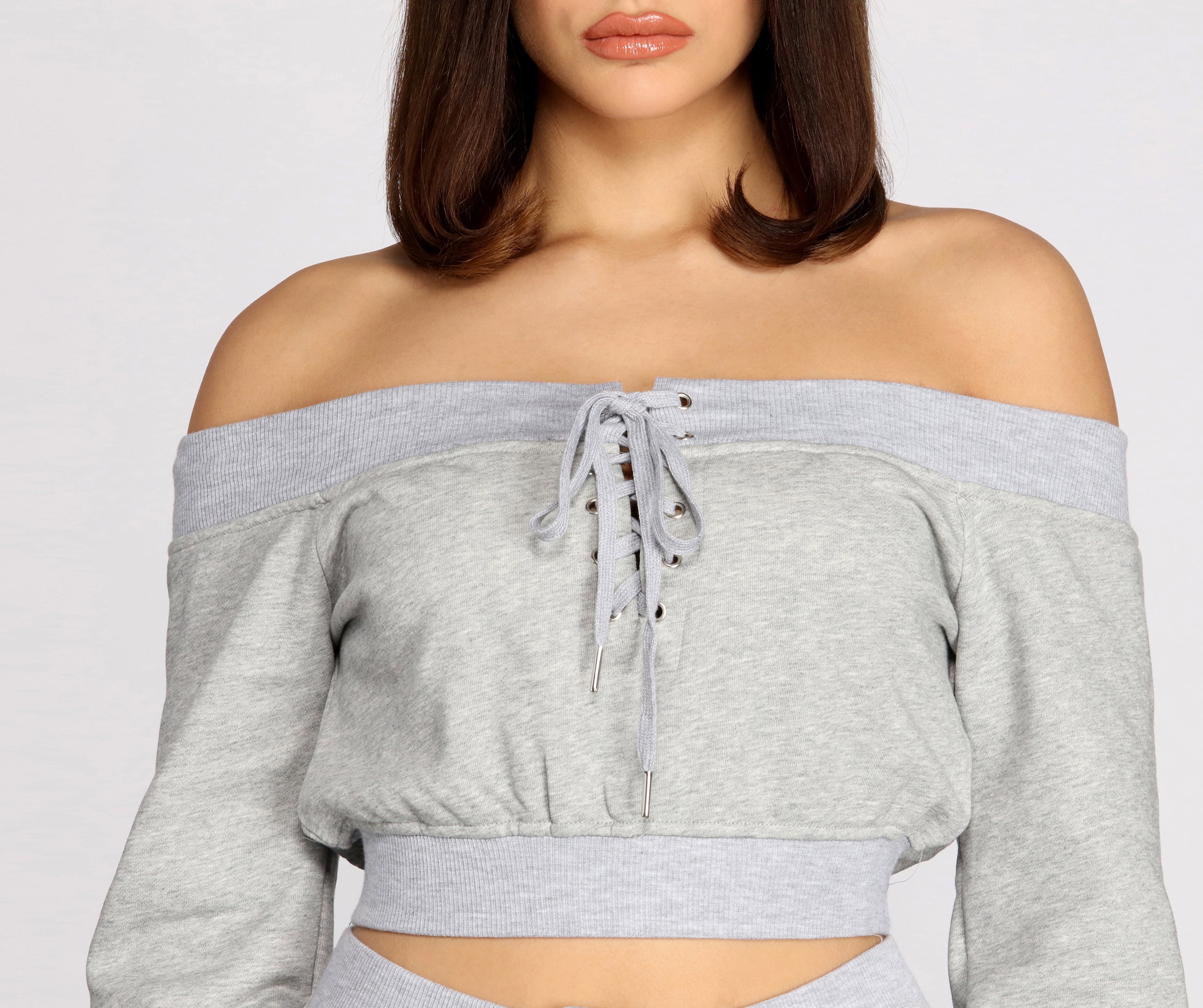 Lace Up Off The Shoulder Crop Top