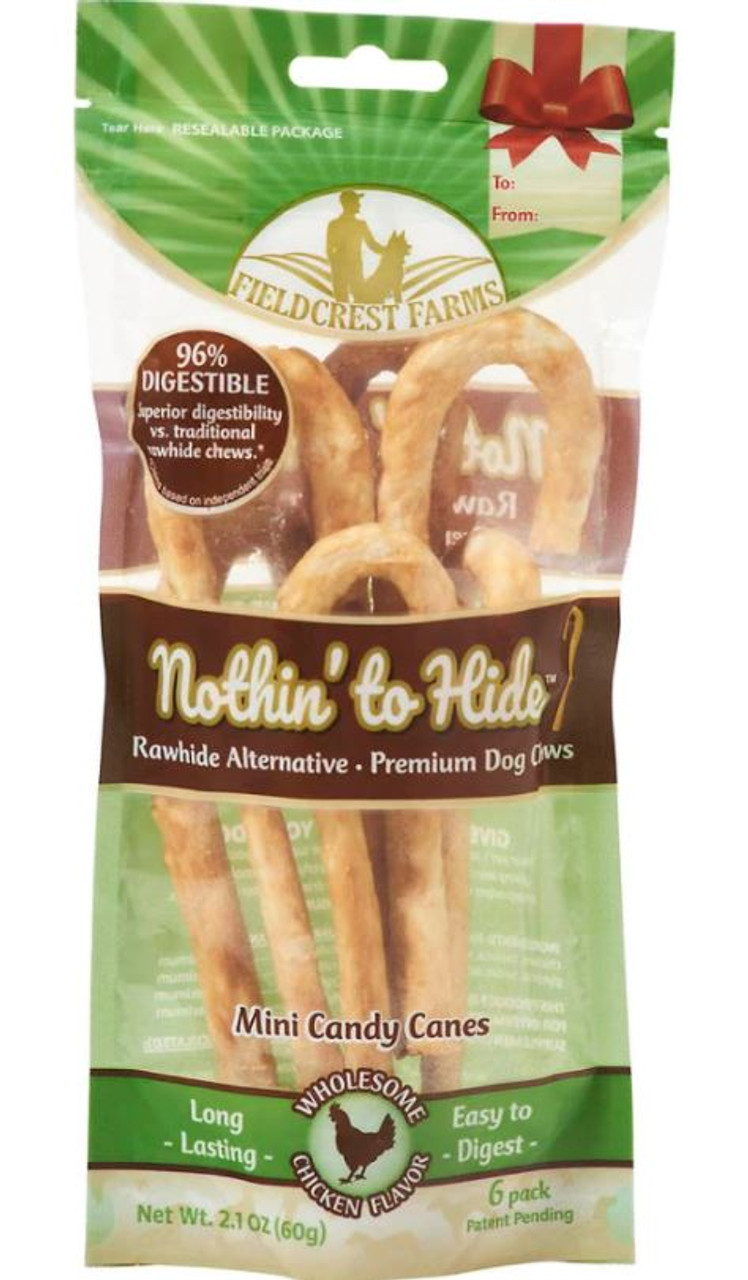 FieldCrest Farms Nothin' to Hide Candy Canes Dog Chews， Chicken， 6 Pack