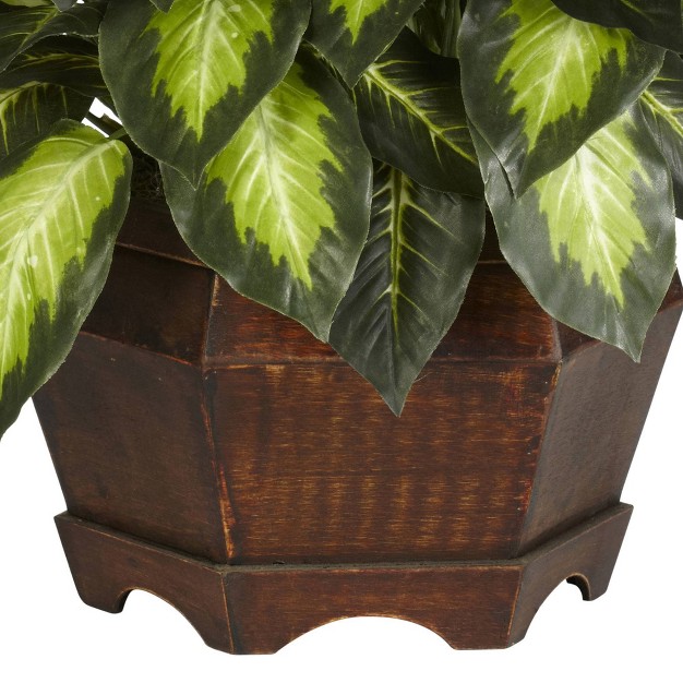 X 24 quot Artificial Golden Dieffenbachia Silk Plant In Wooden Pot Nearly Natural