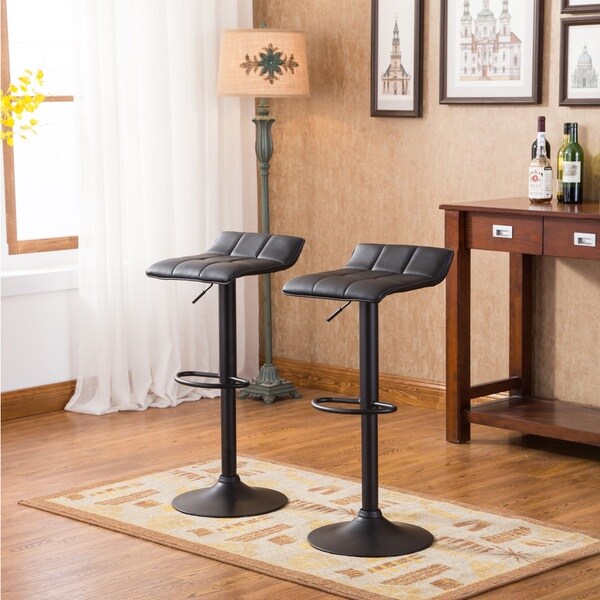 Roundhill Furniture Belham Swivel Black Bonded Leather Adjustable Bar Stool (Set of 2)