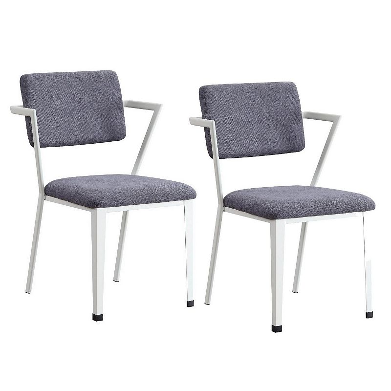 Fabric Upholstered Metal Dining Chair， Set of 2， White and Gray