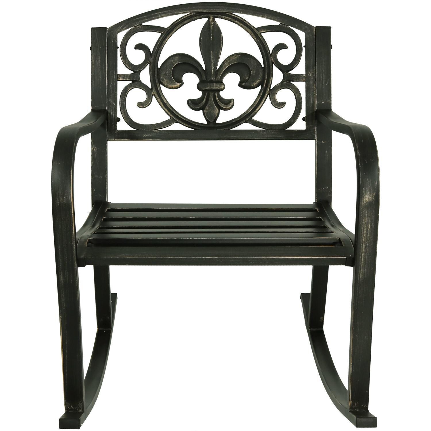 Ultimate Patio Cast Iron and Steel Patio Rocking Chair W/ Fleur-De-Lis Design