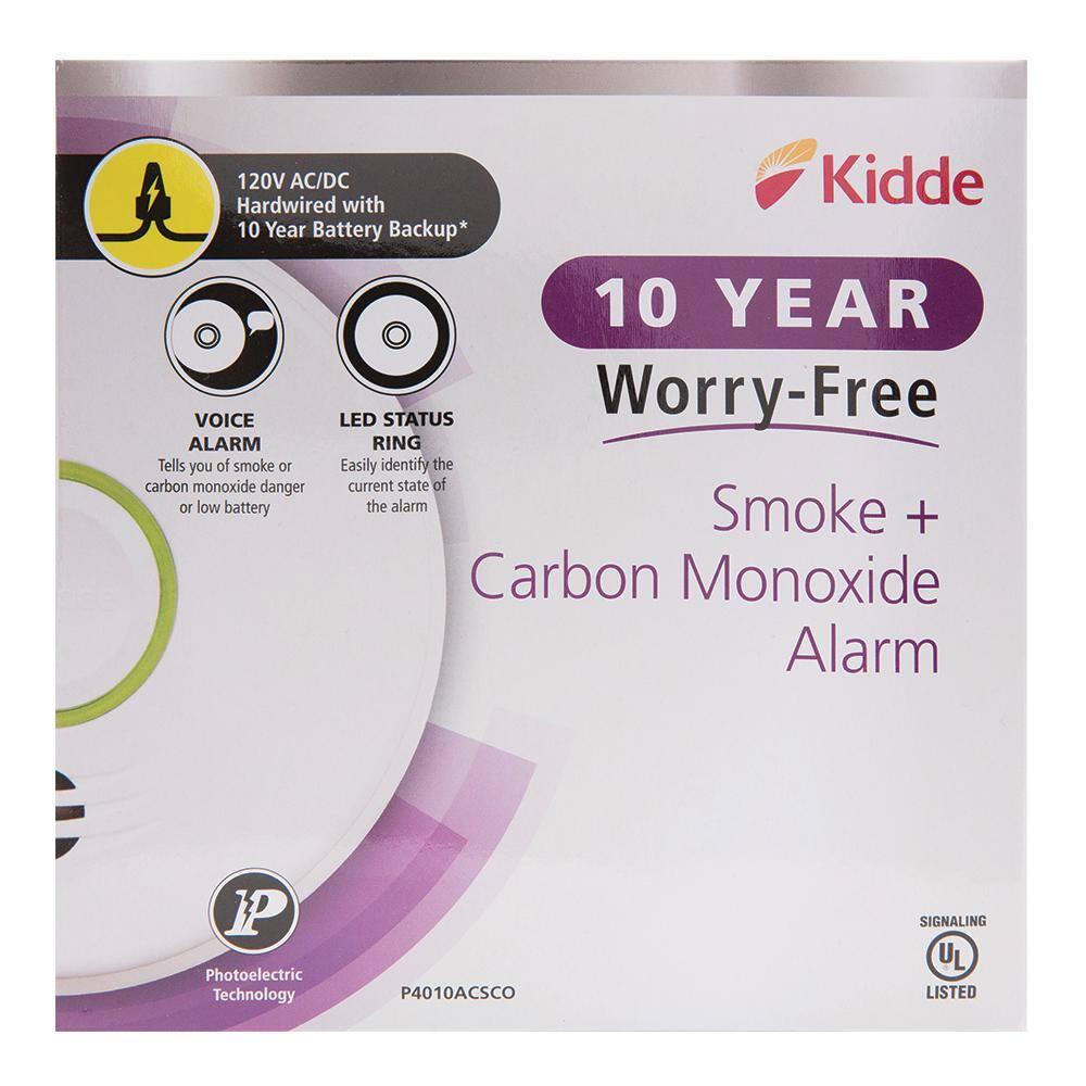 Kidde 10 Year Worry-Free Hardwired Combination Smoke and Carbon Monoxide Detector with Voice Alarm and Ambient Light Ring 21029893