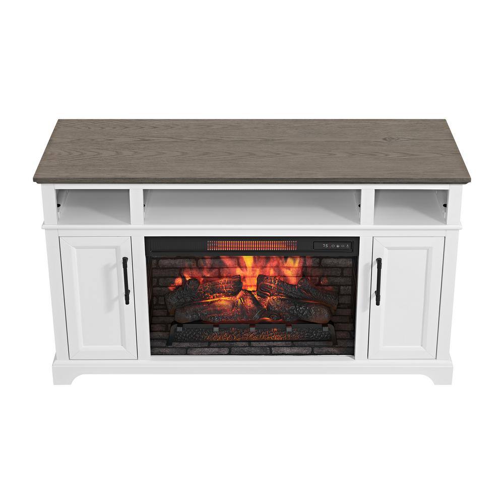 Home Decorators Collection Hillrose 52 in. Freestanding Electric Fireplace TV Stand in White with Rustic Taupe Oak Top 2240FM-26-201