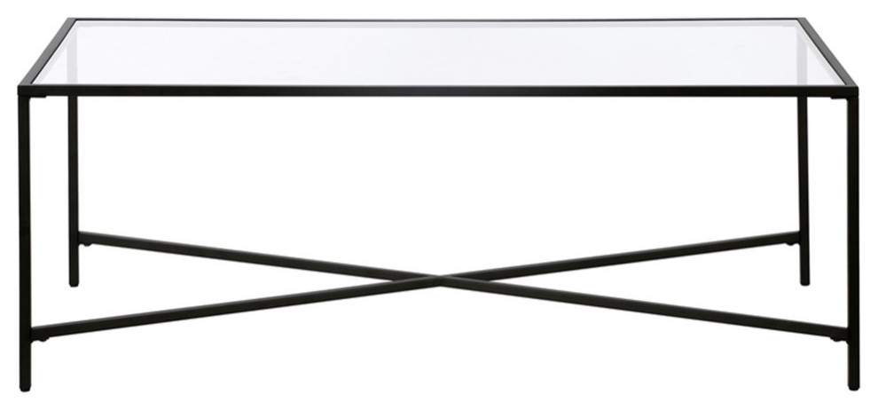 Maklaine Contemporary Coffee Table with Glass Top in Black/Bronze   Transitional   Coffee Tables   by Homesquare  Houzz