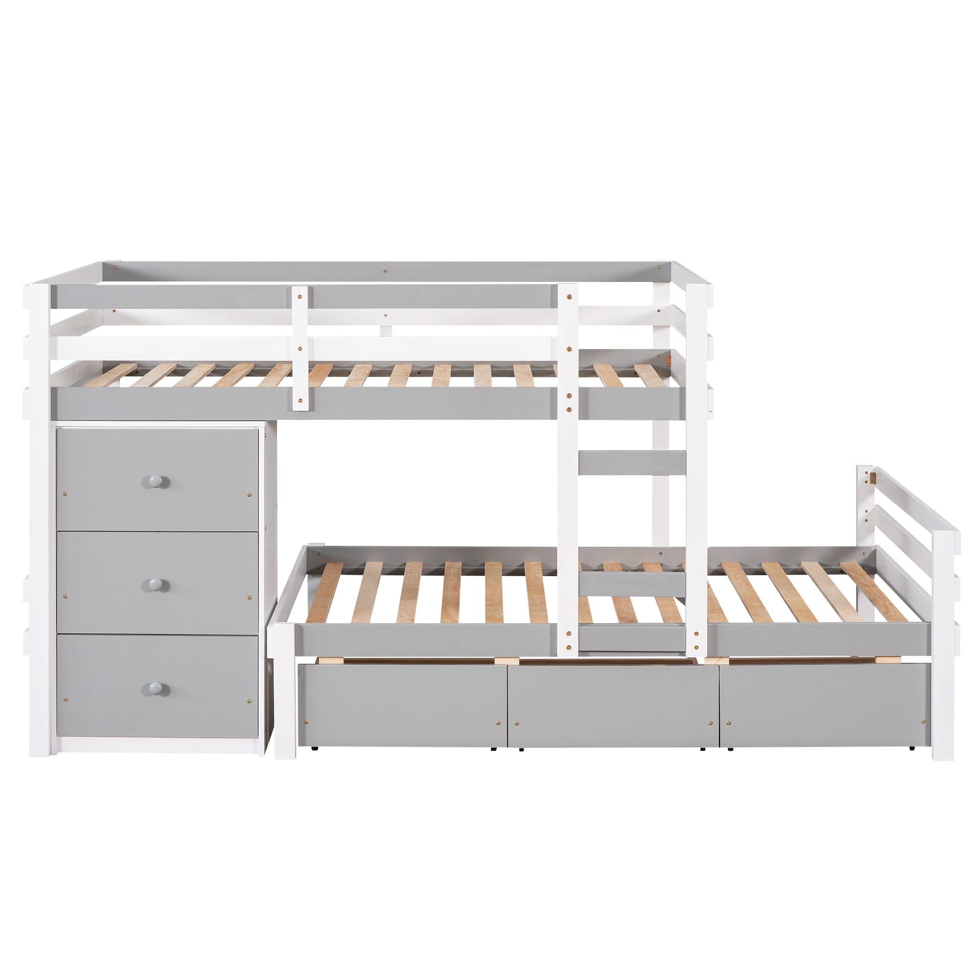 Twin over Twin Bunk Bed with Six Drawers for Kids Room, Gray