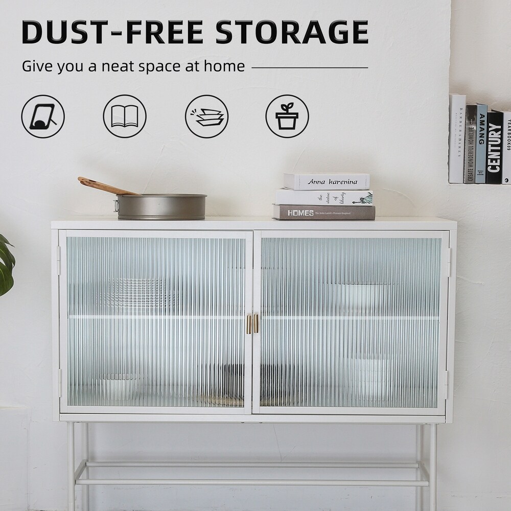 Sideboard Storage Cabinet With Two Fluted Glass Doors